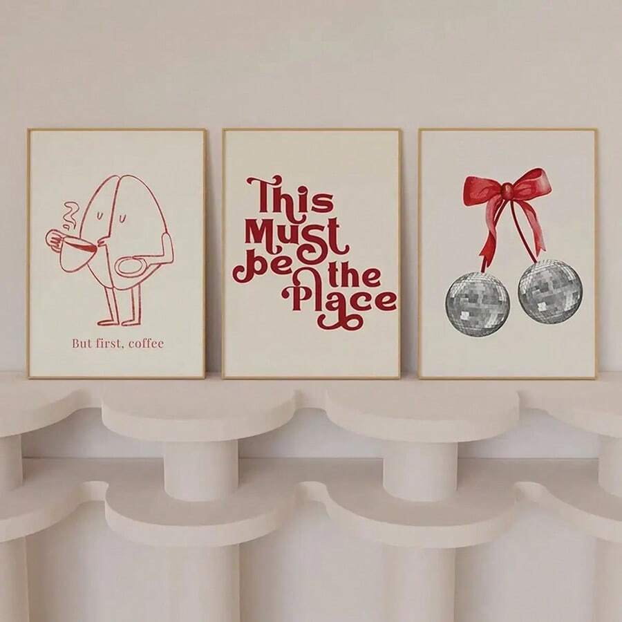 1/3PCS时尚复古墙画家居装饰画帆布油画印刷艺术画美式房间装饰美学红杯子英式舞蹈台球美学海报房间宿舍装饰可选带框 - 棕色 - 查看 1