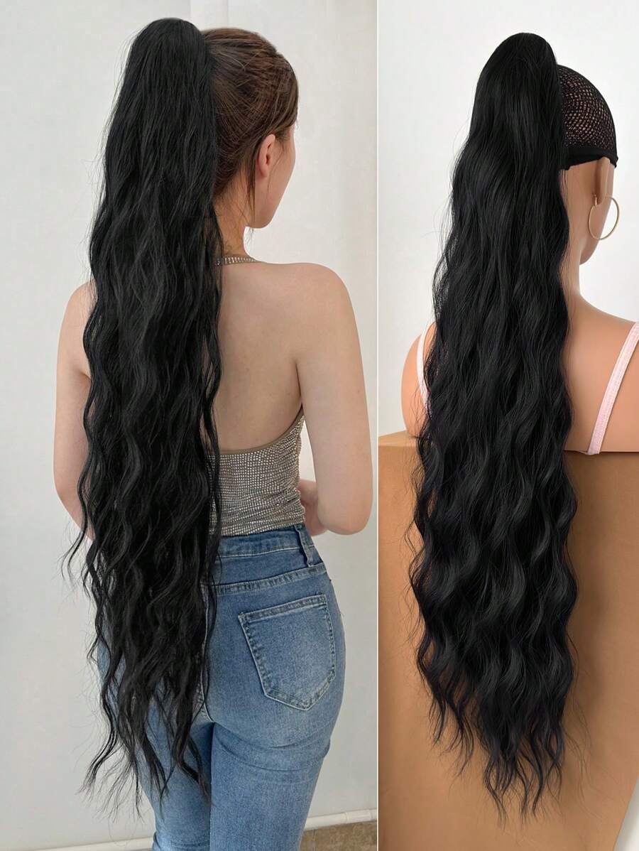 32 Inch Black Claw Ponytail Hair Extensions, Soft Natural Wavy Synthetic Wig For Women