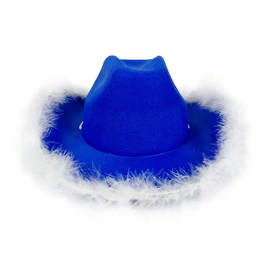 Womens Cowboy Hat, Adult Solid Color Furry Trim Wide Brim Hat Female Cap For Dating Party