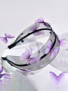 手工制作的优雅紫色蝴蝶宽发箍，适合婚礼、派对和日常佩戴，是女士的优雅配饰，也是情人节、节日等场合的理想头饰。 - 紫色 - 查看 4