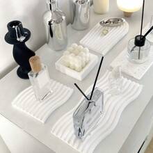 1pc Nordic Style White Minimalist Asymmetrical Gypsum Decorative Plate, Jewelry Holder, Home Decor Small Tray