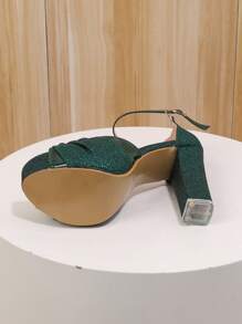 2025 秋冬女士防水厚底露趾坡跟凉鞋，夜店派对风格，春夏，性感，女士高跟鞋 - 墨綠色 - 查看 9