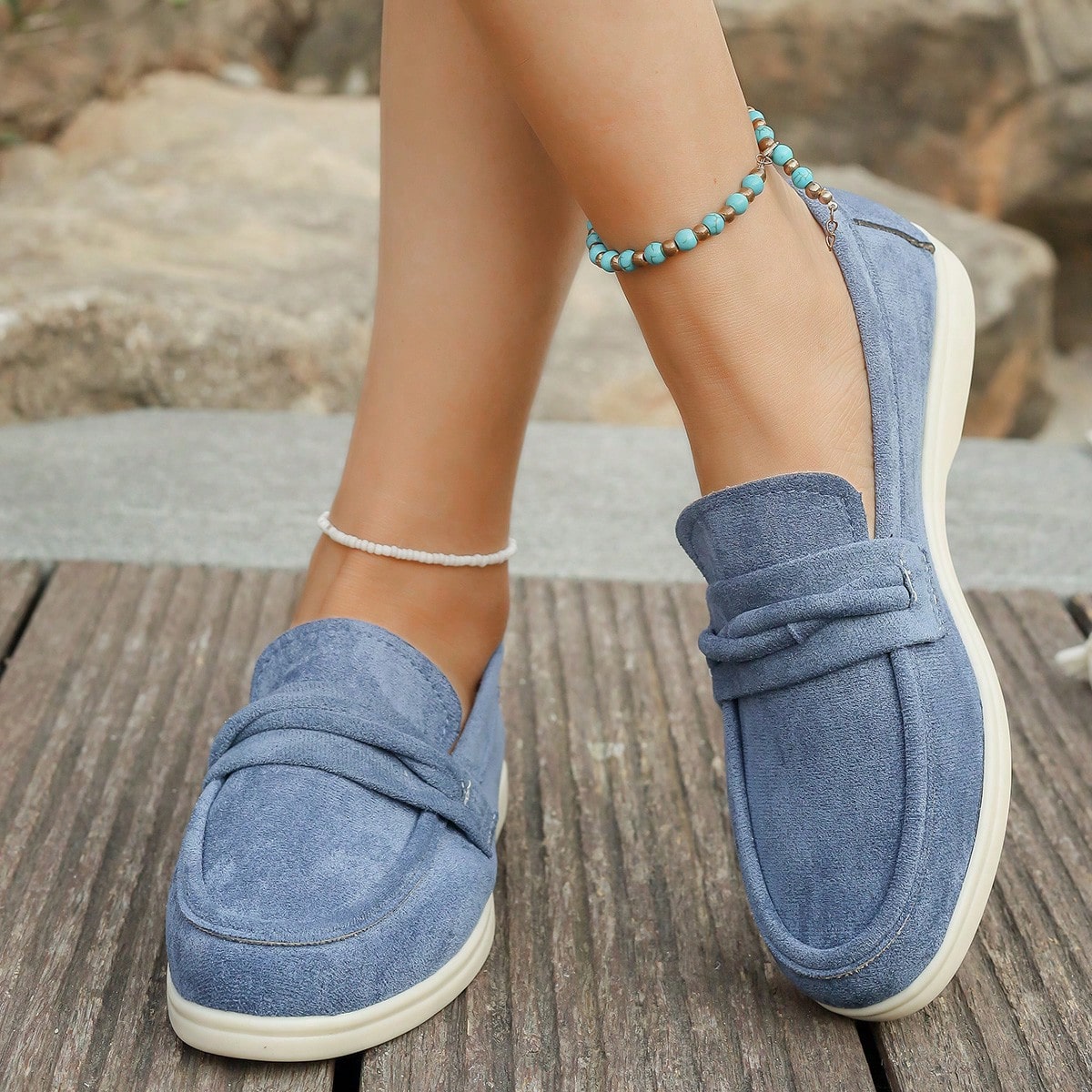 Primavera/Verano Nuevos Mocasines Elegantes de Punta Redonda de Ante con Slip-On para Mujer, Zapatos Planos Versátiles y Cómodos para Conducir, Suel