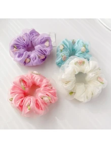 1 件/4 件女士网状玫瑰花发圈，高弹力发带不易起皱，波西米亚风格发饰家居浴室装饰夏季