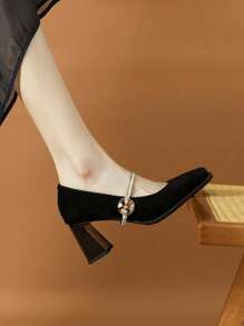 2025 New Spring Retro Chunky Heel Mary Jane Shoes Strap Buckle Closure Square Toe Pumps For Women
