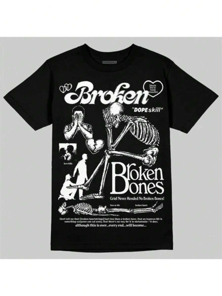 Streetware T-Shirt Street Broken Bones Sad Skeleton Skull Unisex Male Female 100% Cotton Top Premium Streetwear New Release Immediate Shipping Various Colors!! Plus Size - 黑色 - 查看 1