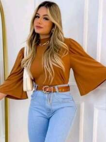 blusa cropped feminino gola alta com manga morcego