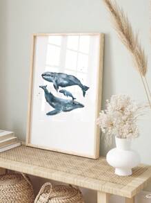 3 件动物绘画海报乌龟挂画鲸鱼印刷图片夏季海报套装海洋动物墙面艺术海岸装饰现代家居装饰儿童房墙壁装饰可选框架 - 藍色 - 查看 6