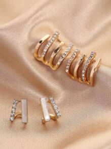 复古时尚耳饰 2 件套，水钻镶嵌不对称耳环，百搭合金首饰，送给朋友的最佳礼物