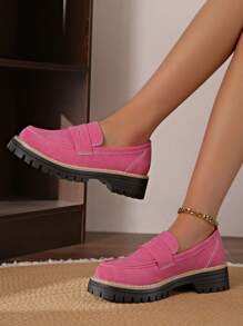Mocasines de mujer de moda, de punta redonda casual, zapatos planos tipo plataforma para todo el año, bailarinas para señoras - Rosa - Ver 4