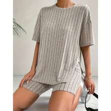 Conjunto Mujer Over + Biker Sexy Cómodo Fresco Acanalado - Gris - Ver 5