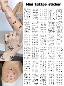 STARTTOOS 30PCS Combination Set Mini Pattern Butterfly Heart Smiling Face Flower Plant Sun Moon Unisex Temporary Tattoo Stickers For Daily Party Holiday Gift Finger Wrist Behind Ear Shoulder Neck Collarbone Body Skin - Black - View 1