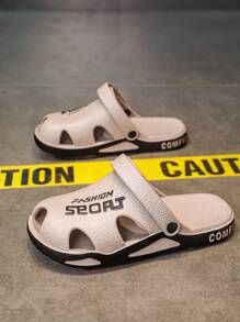 Men's Breathable Hollow Slip-On Sandals, Outdoor Sports Casual Fashion Slippers, Dual Wear For Street & Driving - Khaki - View 3