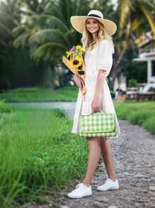 超大防水防沙户外野餐毯、旅行毯、露营装备、露营配件、沙滩配件、野餐配件、假日露营必需品、便携式可折叠毯子格子海滩野餐垫、户外地毯、露营草坪公园配件 - 彩色 - 查看 11