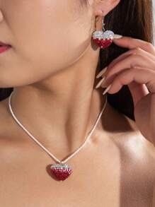1 Necklace + 1 Pair Earrings Jewelry Set, Fashion Elegant Multicolor Glass Rhinestone Heart Pendant & Furry Chain Copper Jewelry Set, Suitable For Weddings, Parties, Gifts (Varying Rhinestone Size And Quantity)