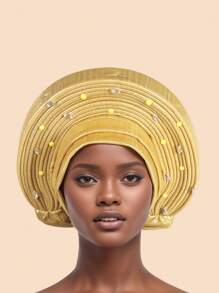 1pc European And American Retro British Felt Headband Hat Women's Derby Headdress With Flowers Women's Soft Beret Elegant Beaded African Car Gel Headband, Hand Layered Shiny Fabric Headband, Bohemian Style Traditional Wedding And Party Special Occasions Headdress - Multicolor - View 12