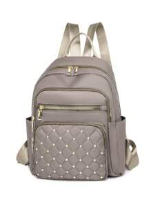 LECEY Malist Flower Embroidery Functional Backpack For Women, Business Casual Commuting Travel Backpacks, Cute Multi-Compartment Versatile Computer Daypack, Portable Campus School Bag For Junior High School And College Students - Grey - View 4