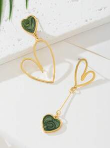 1 对金属不对称心形吊坠耳环，生日、周年纪念、约会礼物 - 綠色 - 查看 3