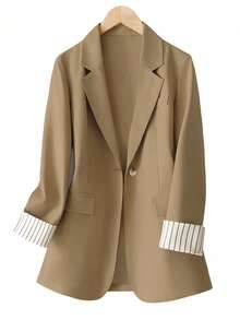 女士袖口条纹拼布单扣常规西装外套