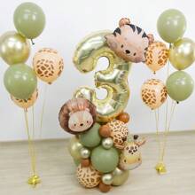 Set di 38 palloncini foil a forma di animali e numeri - palloncini foil a forma di leone, giraffa, tigre, avocado e marrone per decorazioni di feste di compleanno a tema, baby shower, rivelazione del sesso, feste estive e decorazioni primaverili