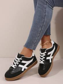Zapatillas de moda con suela gruesa y blanda para niñas, zapatos deportivos casuales con cordones, versátil y antideslizante, adecuado para primavera y otoño - Negro - Ver 6