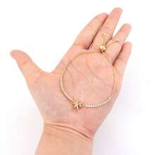 1 pieza Pulsera ajustable de cadena de caja dorada con inicial clásica simple pavimentada con circonita para mujeres