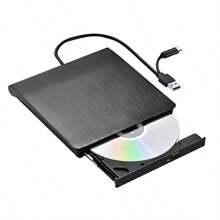 Lecteur DVD externe, lecteur et graveur de CD/DVD portable USB 3.0 - haute vitesse, ultra fin, lecteur optique léger avec compatibilité Type-C et USB - fonctionnement silencieux pour la lecture et l'écriture de CD/DVD (Noir)