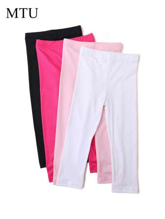 4 条女童紧身打底裤，简单纯色 7/8 长裤，适合年轻女孩，适合休闲装和户外运动，春夏季