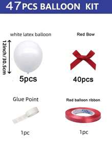 47/92pcs White Balloons And Red Ribbons Wedding Balloon Decoration Set, Suitable For Birthday Decoration, Engagement, Outdoor Photography Decor, Baby Shower, Farm, Arch Balloon Baby Shower Decor, Gender Reveal Party Decoration - Multicolor - View 6