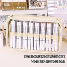 1 st. Grote capaciteit acryl marker pen opbergtas, houdt tot 64 pennen + schetsboek vast, meerlaagse handzame schoudertas met doorzichtig venster, multifunctionele kantoorbenodigdheden organizer, voor studenten