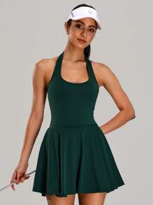 MASKERT Spring And Summer Women's Sports Jumpsuit, Fitness Suit, Tennis Skirt, Neck Hanging Jumpsuit, Running Skirt, Pants, High Stretch Fitness Yoga Suit, Comfortable And Skin Friendly, Versatile And Suitable For Home Leisure - Dark Green - View 4