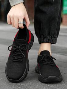 Men's Contrast Color Mesh Breathable Low-Top Cushioned Casual Sneakers, Street Style With Front Laces, Suitable For Outdoor, Commute, Couple Sports