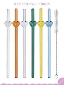 6支玻璃吸管，配1个吸管刷，8毫米可重复使用玻璃吸管，心形吸管，礼品装 - 彩色 - 查看 8
