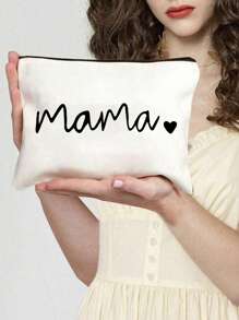 Printed With Letters Mama Multi Functional Canvas Bag, Makeup Bag - Lightweight And Odorless Polyester Travel Wash Bag,Portable Makeup Bag, Perfect Travel Organizer For Cosmetics And Stationery, Canvas Bag,Fashionable Multifunctional Makeup Bag, Mother Makeup Bag, Travel Essentials, Dormitory Supplies, Bathroom Storage, Jewelry Storage, Lip Oil And Cosmetics Storage Bag School Supplies Pouch Make Up Bag Holiday Essentials,Mother's Day Gift