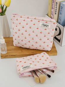 1Pc Pink Gingham With Cherry Pattern Multifunctional Checkerboard Makeup Bag,Sanitary Bag,Coin Bag ,Pink Square Cosmetic Bag Large Capacity Make Up Bag Large Capacity For Travel ,Makeup Bag Makeup Pouch Skincare Bag Toiletry Bag Packing Cubes,Travel Essentials Cruise Essentials Dorm Essentials,Wedding Bridesmaid Gifts,Mom Gifts,Birthday Gifts,Gifts For Friends And Teachers