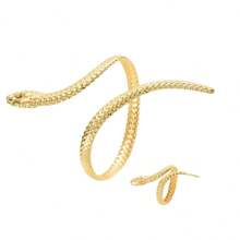 2pcs Set Adjustable Geometric Bangle & Ring Bracelet Jewelry Set, European & American Style Snake Design Versatile Accessories - Gold - View 3