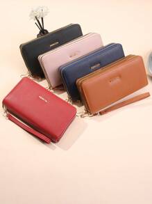 Women's Fashion Double Zipper Long Clutch Wallet Minimalist Embossed Leather Design Large Capacity Double Layer For Women Wallet Mini Wallet Purse Wallet Long Wallet Wristlet Wallet Wallet