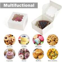 50pcs/Pack - 150pcs (50pcs Boxes + 50pcs Stickers + 50pcs Ropes) Kraft Paper Baking Boxes With Display Window - Suitable For Packaging Cupcakes, Muffins And Tarts - Includes Jute Ropes And "Thank You" Stickers - Multicolor - View 8