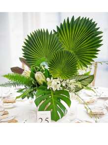 1/3/6Pcs Pu Foam Artificial Palm Leaves, Artificial Palm Tropical Leaves, Spring/Summer Decorations, Realistic And Durable Fake Green For DIY Wedding Bouquets Fake Leaves Center Layout Bridal Shower Party Home Decor, Office, Garden, Birthday, Shop Decor, Holiday Decor - No Containers, Tabletop Placement, Romantic Centerpiece, Tabletop Centerpiece Palm Leaves