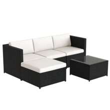 Flieks Garden Corner Sofa Rattan Garden Furniture Patio Set Garden Entertaining Set Garden Rattan Furniture Lounge Set - Black - View 8
