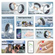 SIMSONLAB 2025 新款智能戒指，电池寿命长，多种运动模式，手势摆动即时照片，手势拍照，手势视频播放器，日常活动跟踪，轻巧设计，时尚礼物，男士，女士， - 銀色 - 查看 6