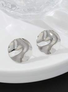 1 Cặp Hoa tai đinh tròn bất đối xứng bằng kim loại phong cách tiệc tối giản - Bạc - Xem 4
