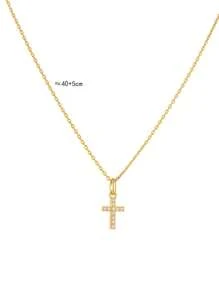 优雅的 S925 纯银吊坠项链，镶嵌闪亮的锆石 - 防过敏，适合派对和礼物，镀银，奢华节日主题，方晶锆石，时尚 - 十字型 - 查看 5