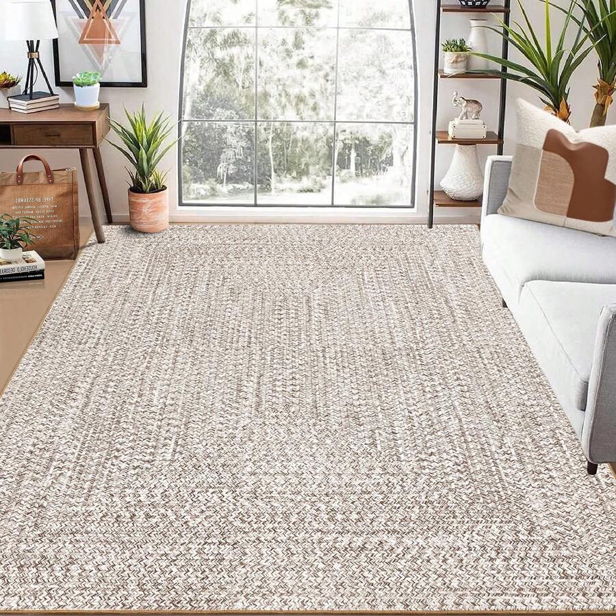 Now Geometric Printed Carpet Low Pile Non-Slip Carpet Foldable Indoor Carpet Home Decorative Carpet For Bedroom Bathroom Kitchen Farmhouse Office - 米灰色 - 查看 1