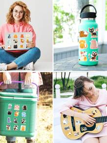 50pcs Cute Cartoon Cat Stickers - DIY Decoration, PVC Stickers, Suitable For DIY Scrapbook, Laptop, Water Bottle, Etc. - Reusable, Assorted Shapes And Colors, Perfect For Spring And Summer