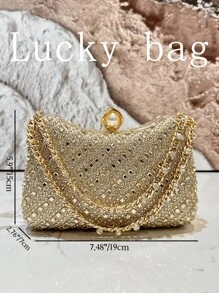 1件奢华闪亮金色水钻女士晚宴手拿包，女士派对舞会婚礼钻石优雅手提包，带链条，完美适用于派对、婚礼、舞会、宴会/盛会 - 金色 - 查看 7