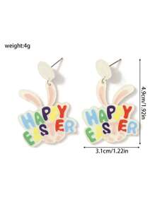 1pair Cute Joyful Celebration Acrylic HAPPY EASTER Letter Rabbit Drop Earrings For Women Girl For Easter Day Festival Gift Accessories Jewelry