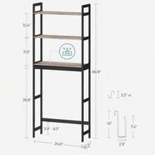 Toilet Shelf Organizer, 3-Tier Bathroom Storage Unit With Adjustable Shelving, Hooks, And Toilet Paper Holder, Space-Saving Heather Greige UBTS012W01