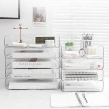 2 件可堆叠信件托盘纸张整理器透明办公桌文件整理器适用于学校办公室家庭，桌面存储架文件整理器用于书籍报纸和杂志 - 無色 - 查看 5