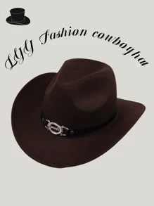 1pc Tie-Dye Letter Casual Bohemian Retro Vintage Elegant Cute Polyester Solid Color Western Cowboy Party Cap, Unisex Fedora Hat For Gathering, Festival, Outdoor Riding